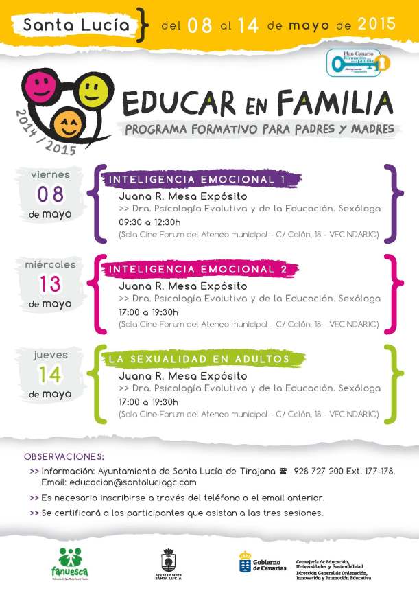 Talleres EDUCAR EN FAMILIA, a cargo de Juani Mesa Expósito, Dra. en Psicología Educativa y Sexóloga.